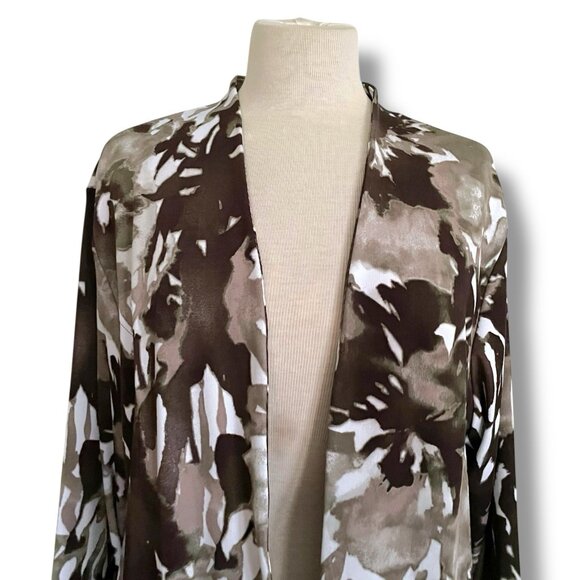 Chicos Easywear Womens Cardigan Jacket Sz 3 XL Gray Brown Watercolor Slinky Knit - Picture 2 of 6